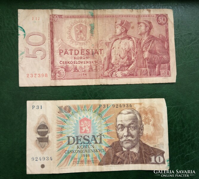 Czechoslovakia 50 kroner 1964 and 10 kroner 1986