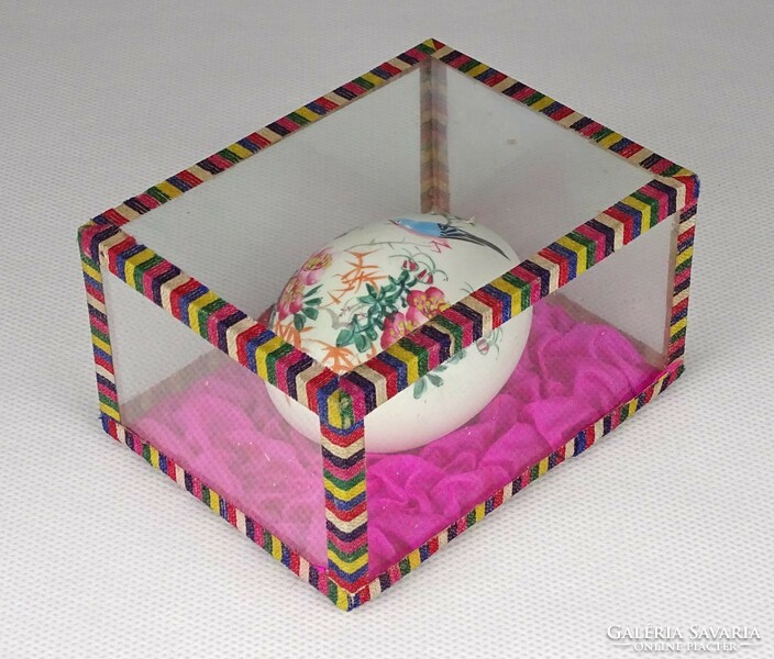 1P708 old painted bird Easter egg in a glass box 9 x 5 x 7 cm