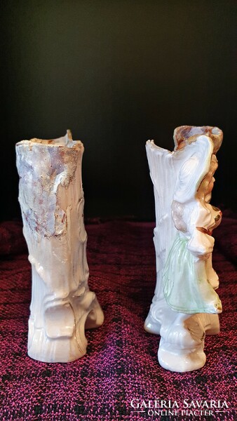 2 db. antik, porcelán, figurális váza. Lány és fiú figura. 13 cm. magasak.