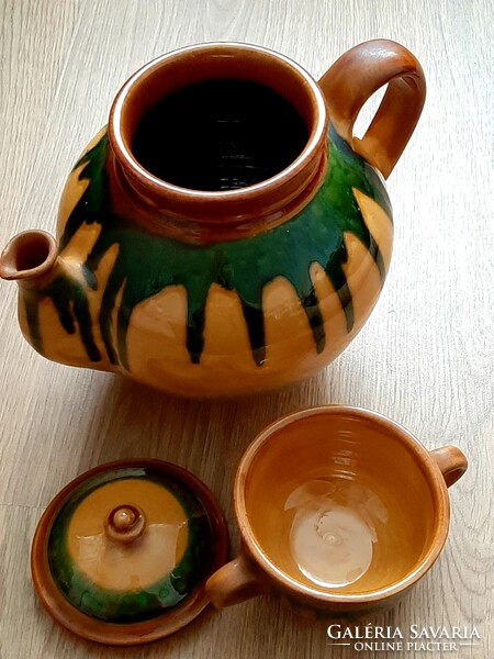 A wonderful field trip large ceramic teapot and its friend with the sugar holder busi lajos sign