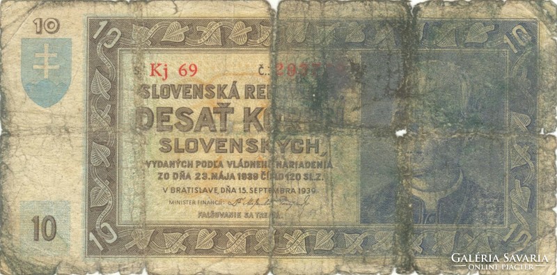 10 korun korona 1939 Szlovákia