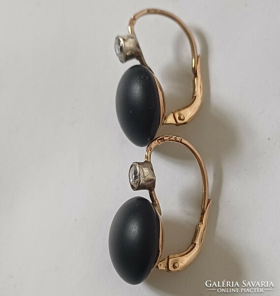 Antique large gold earrings black gagat /jet