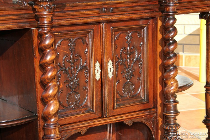 German pewter, richly carved commode, wall shelf, sideboard