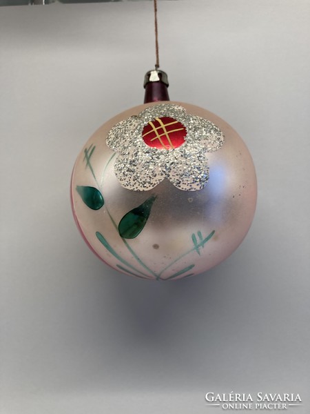 Régi üveg karácsonyfadísz nagyméretű gömbdísz festett