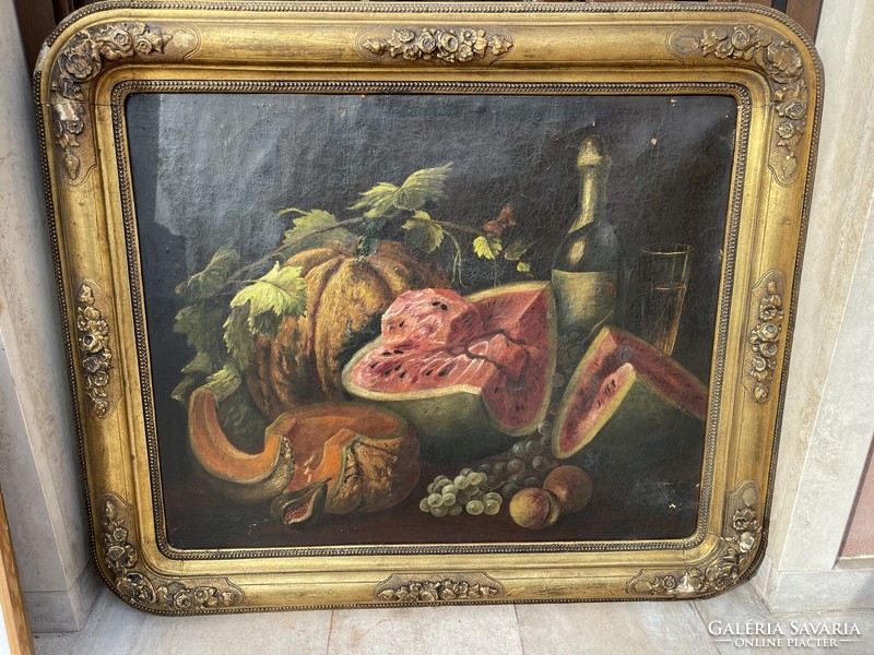 Antique still life oil on canvas, in an imposing frame