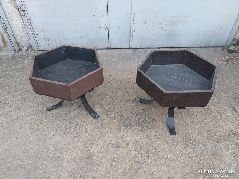 Pair of retro wooden and metal flower stands