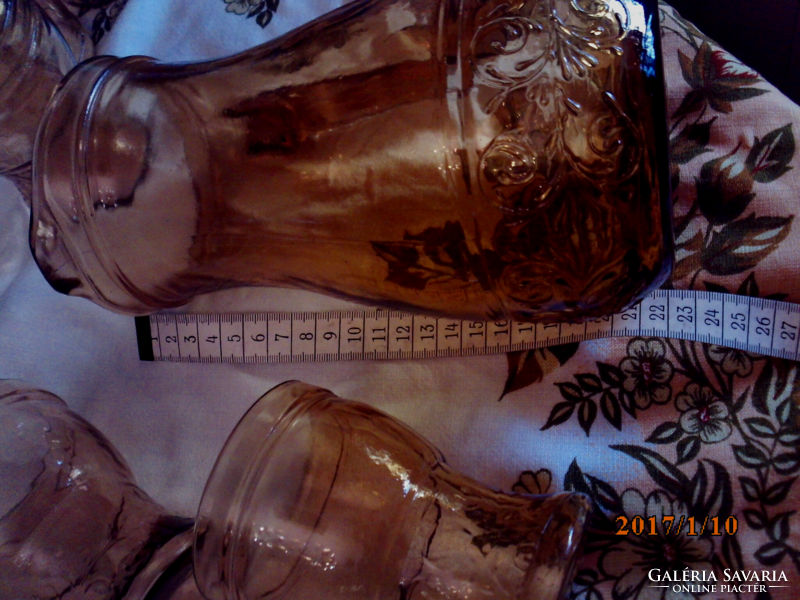 Vintage Borostyán üveg kancsó 6 pohár