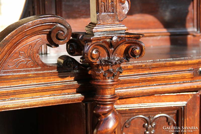 German pewter, richly carved commode, wall shelf, sideboard