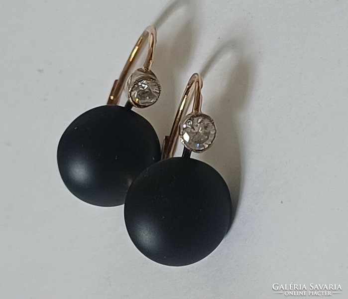 Antique large gold earrings black gagat /jet