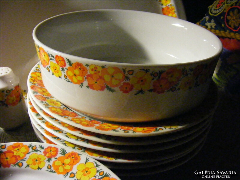 Retro pimpó flower pattern tableware set for 6 people - 25 pcs