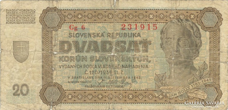 20 korun korona 1942 Szlovákia 1.