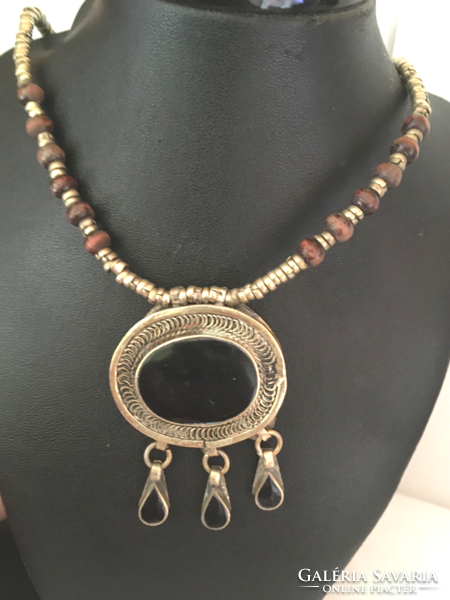Old ethnic necklaces and earrings - handmade copper, silver with glass paste - afghan