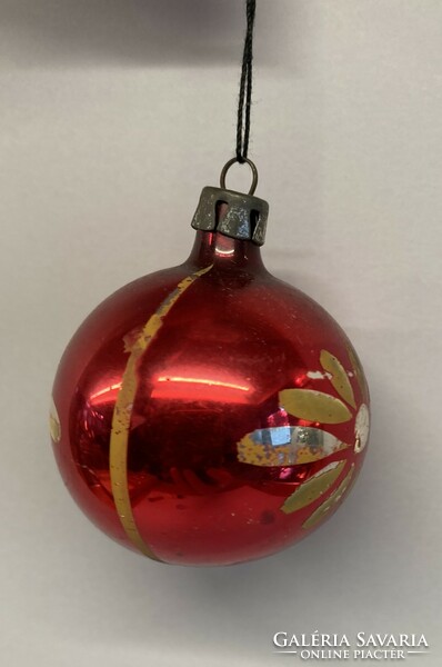 Régi üveg karácsonyfadísz kisméretű midi gömbdísz festett