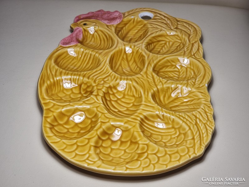 Hen yellow egg tray - ceramic holds 12 eggs