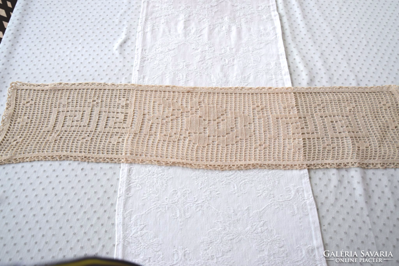 Old beige hand crocheted lace shelf strip 2 pcs