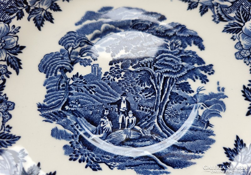 Woodland Wedgwood angol porcelán kék jelenetes csészealj tányér kistányér