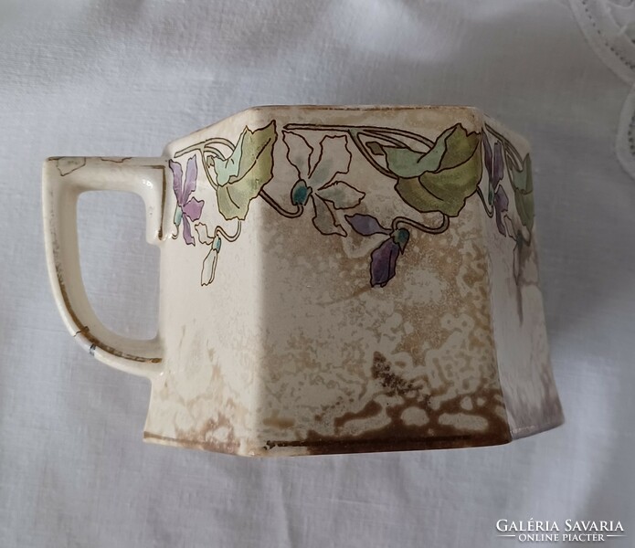 Álomszép antik fajansz csésze szecessziós ibolyás/girlandos dekorral