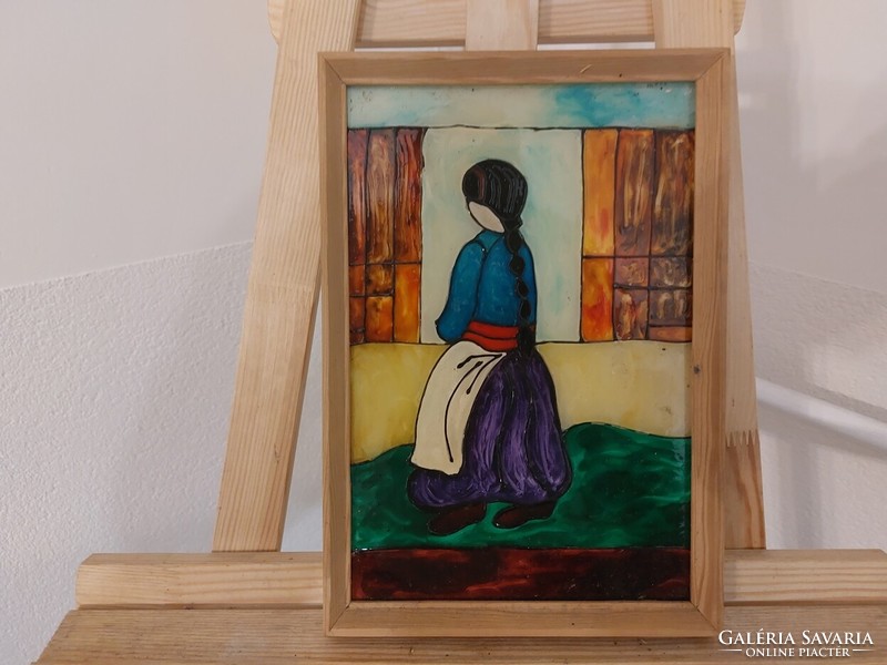 (K) beautiful glass painting with 32x22 cm frame