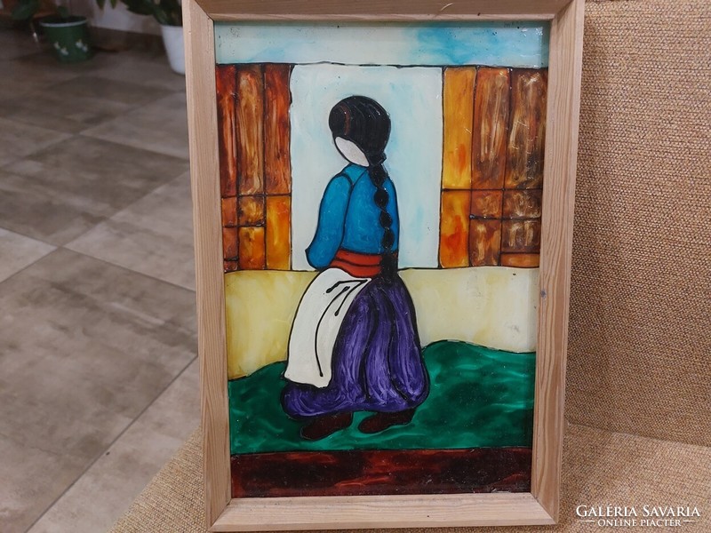 (K) beautiful glass painting with 32x22 cm frame