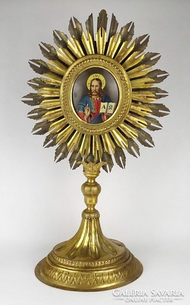 1P651 antique fire-gilded reliquary - lord's pointer - monstrance 47.5 Cm