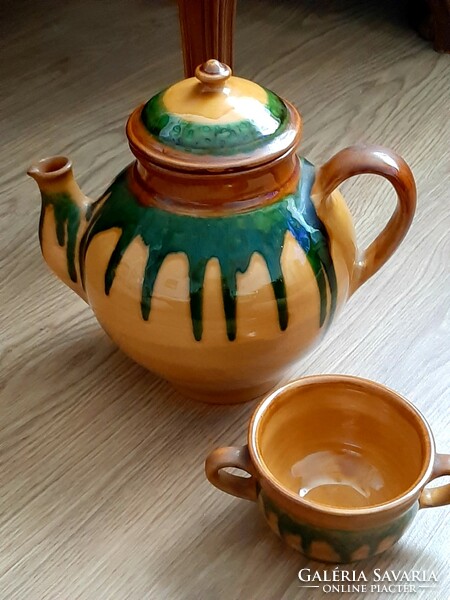 A wonderful field trip large ceramic teapot and its friend with the sugar holder busi lajos sign