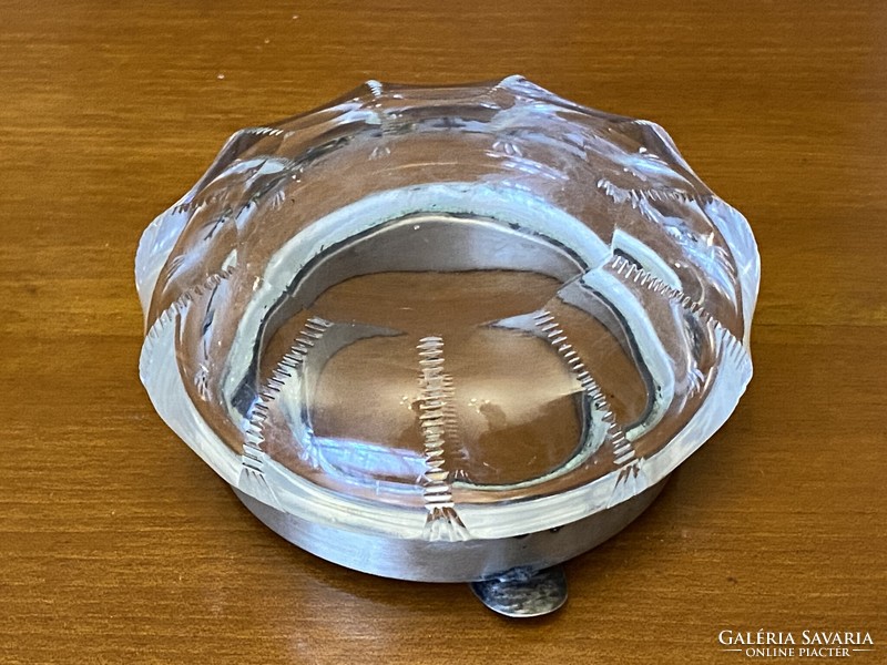 Silver and polished glass art deco round ashtray