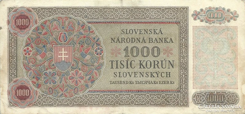 1000 korun korona 1940 Szlovákia Ritka Nem perforált