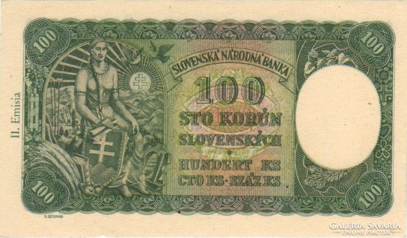 100 korun korona 1940 Szlovákia II. kiadás aUNC-UNC