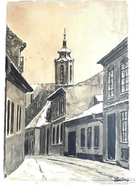 Szentendre street view - marked watercolor, painting