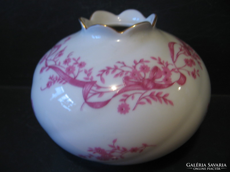 Retro pink ribbon floral GDR Freiberg porcelain vase with candle holder