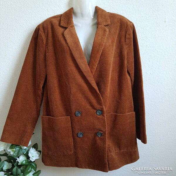 Új, M-es barna színű, csíkos bársony kabát, blézer, dzseki