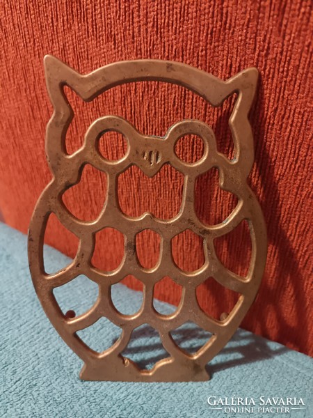 Antique yellow copper pot / coaster - owl shape