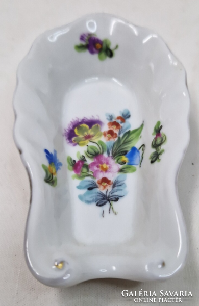 Herendi kézzel festett virágmintás porcelán fogpiszkáló tartó tálka vagy hamutál vagy ékszertartó