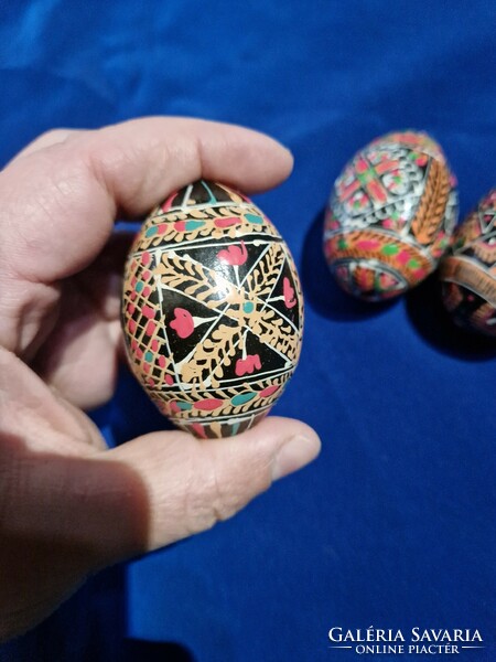 Retro kézi festésű mintás fa tojás húsvét dekoráció