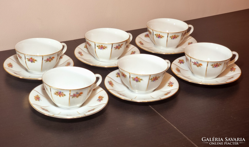 Drasche Budapest, with 6 teacup bases, flower pattern decor, gilded decoration, xx.Szd közé