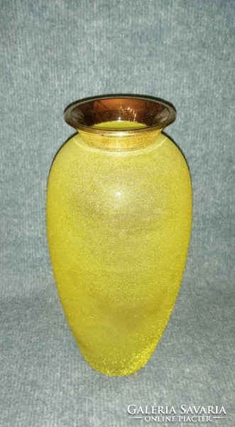 Yellow glass vase with gold edge, 34 cm high