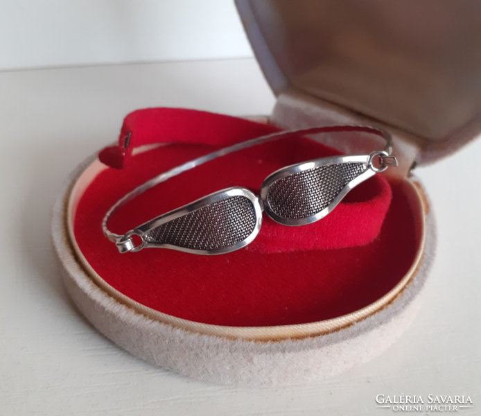 Old silver-plated steel filigree bracelet bangle