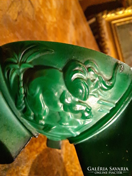 Retro malachite glass elephant ashtray