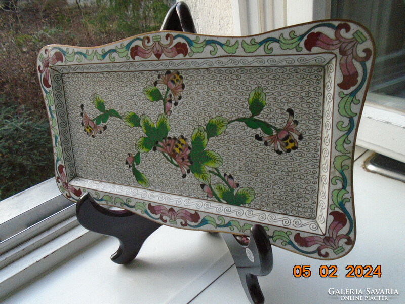 Antique Chinese bronze cloisonné compartment enamel floral tray