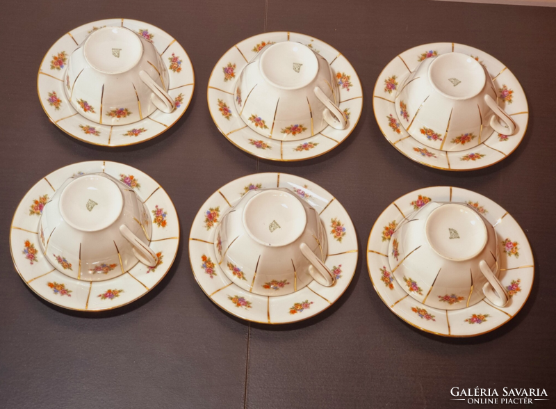 Drasche Budapest, with 6 teacup bases, flower pattern decor, gilded decoration, xx.Szd közé