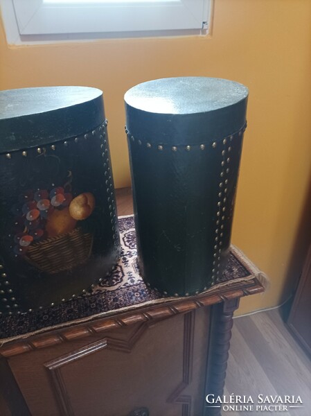Old wooden oval boxes, 2 hand-painted with copper brackets for sale