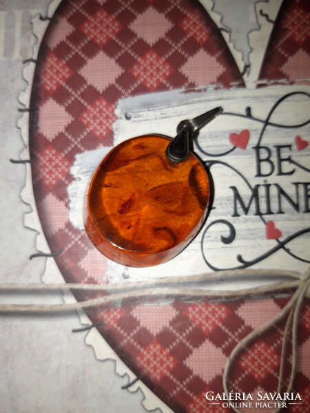 Old large amber silver pendant