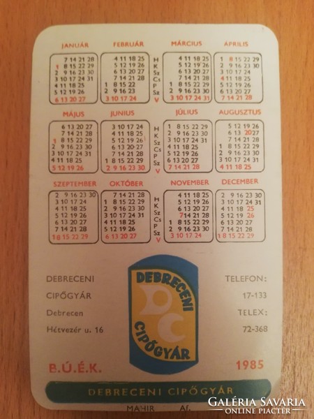 1985-ös kártyanaptár