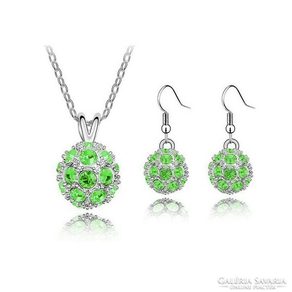 Sphere crystal necklace and earring set-green