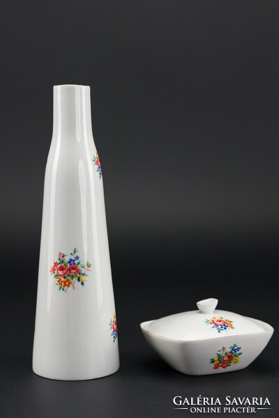 Hollóháza porcelain vase and bonbonier or sugar bowl, marked and numbered.