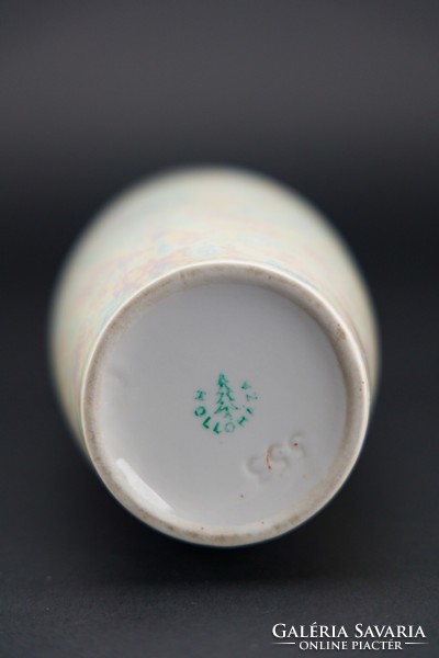 Hollóháza porcelain vase, eosinized, marked, numbered.