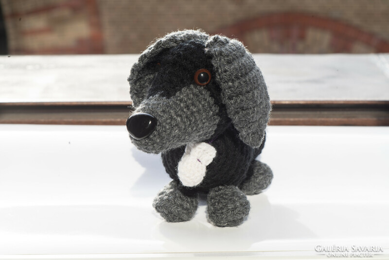 My own crocheted dachshund craft toy with surprising flower seeds (dettyamigurumi)