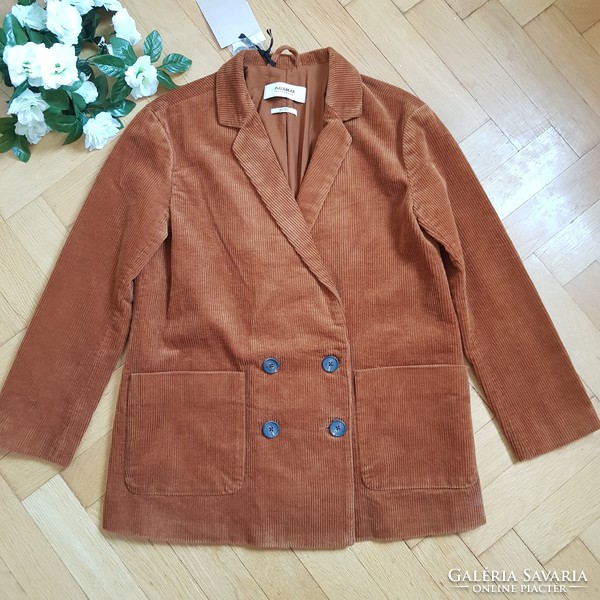 New M brown striped velvet coat, blazer, jacket