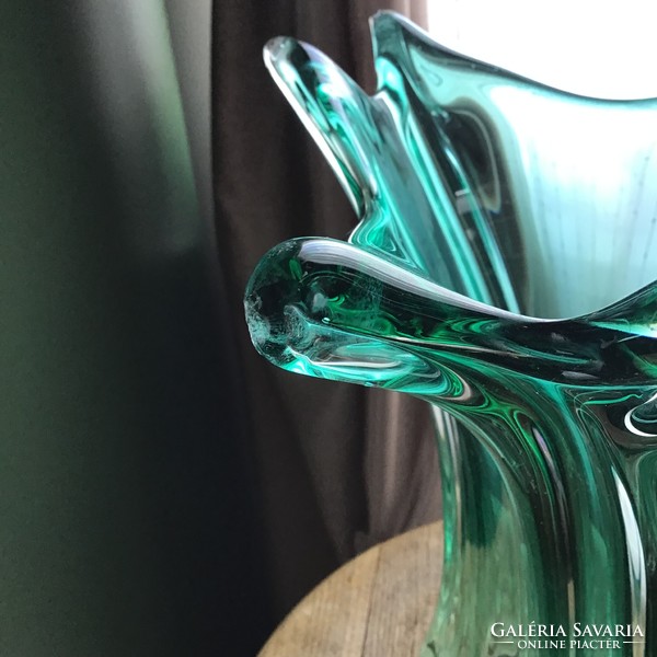 Huge old handmade Murano crystal glass vase fratelli toso from 1950 with a little damage