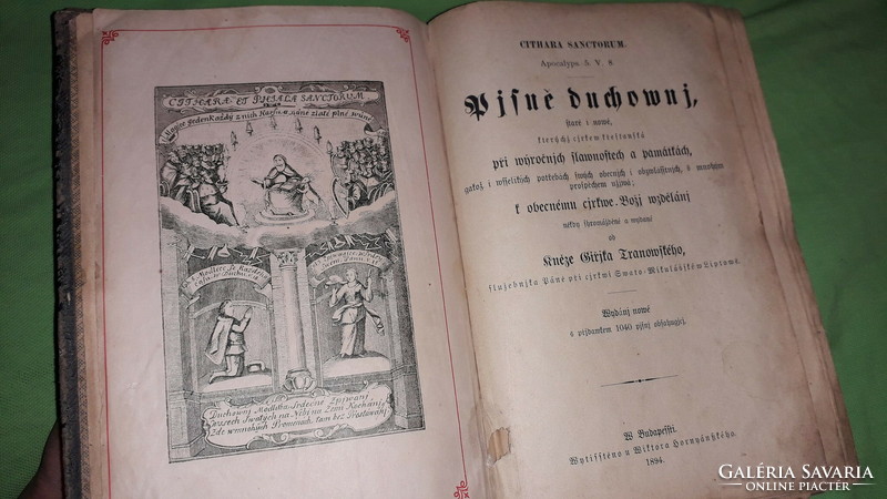 1894. Antik GÓTBETŰS Cithara Sanctorum Pisné Duchownj ,,Szlovák Biblia" nagyon ritka képek szerint